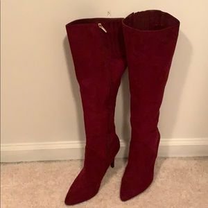 Knee high suede high heel boots